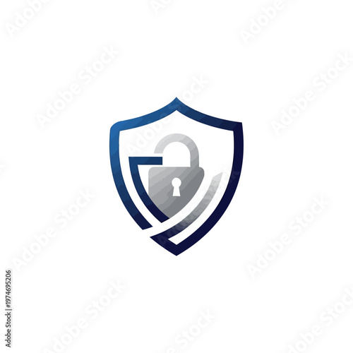 Digital security shield with padlock icon logo