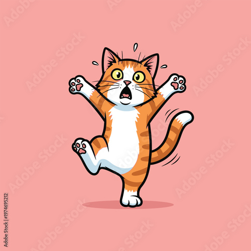 Scared Orange Tabby Cat Cartoon Character.