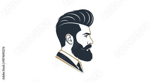 Elegant bearded man profile with classic hairstyle illustration