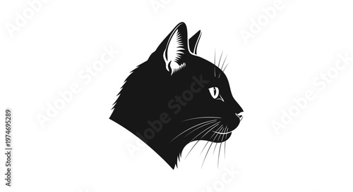 Elegant black cat head profile silhouette illustration
