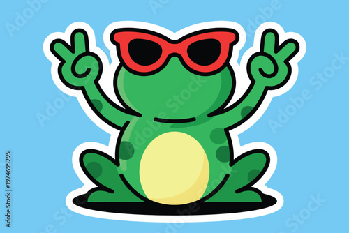 Cartoon Frog Stickers With Sunglasses Illustration Creative Design Template Background