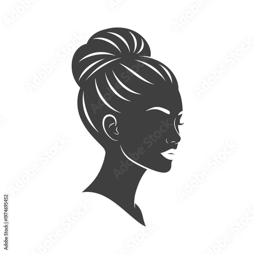 Elegant woman profile silhouette with stylish hair bun updo
