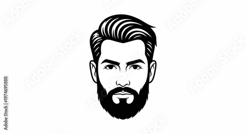 Hipster man face with beard and modern haircut