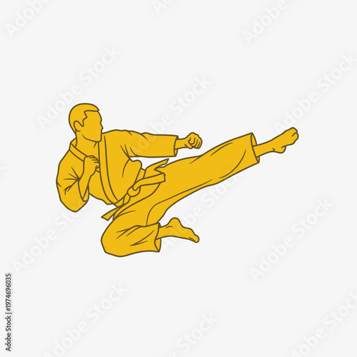Martial artist performing high kick in dynamic vector illustration