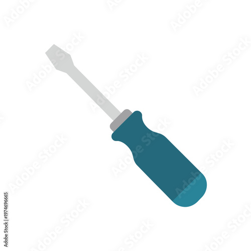 Simple Flat Design of a Teal Screwdriver Tool.
