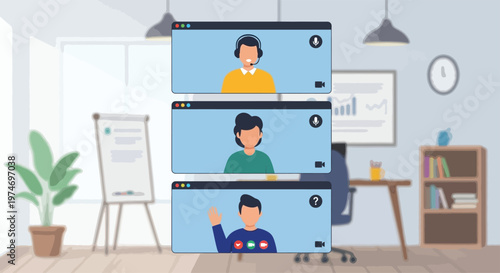 Online Meeting Three People Video Conference Call.