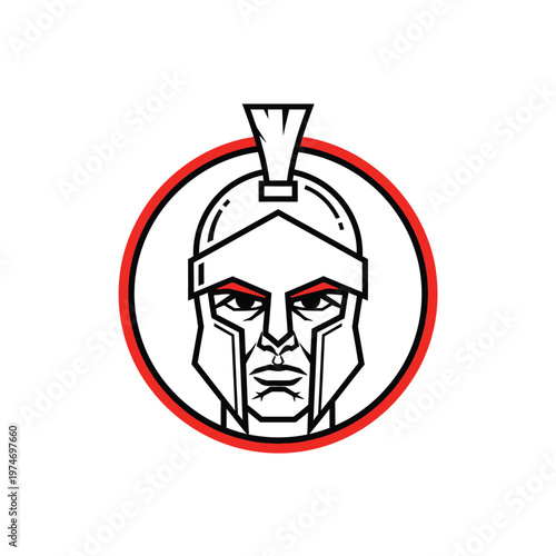 Spartan Warrior Mascot Logo, Greek Gladiator Head in Circular Frame, Minimalist Line Art Vector