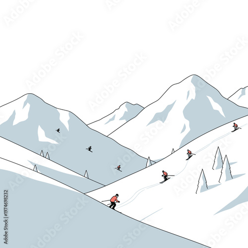 Skiers enjoying a snowy mountain landscape.