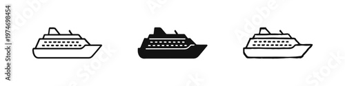 Cruise Ship Icons Set: Outline, Solid, and Hand-Drawn Styles for Ocean Liner or Passenger Vessel