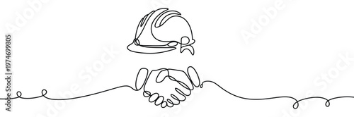 Handshake under safety helmet construction cooperation symbol showing business partnership trust teamwork and industry agreement isolated vector illustration
