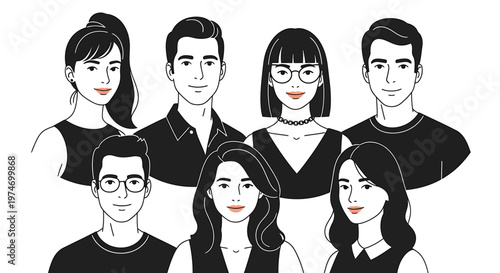 Group of diverse individuals illustration portraits smiling smiling faces concept