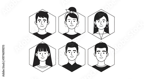 Diverse portraits set within geometric frames