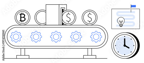 Finance automation. Finance automation with gears, digital currency symbols, and productivity concepts. Finance enhancing efficiency in cryptocurrency and money management. For business, fintech