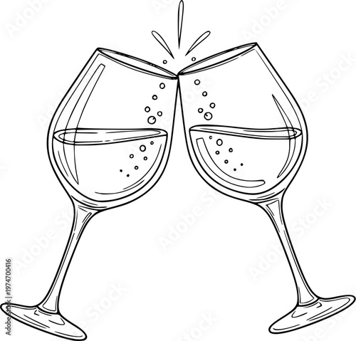 clinking wine glasses hand drawn vector sketch
