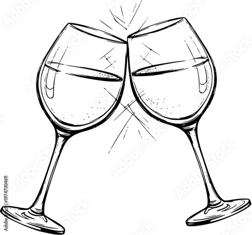 clinking wine glasses hand drawn vector sketch
