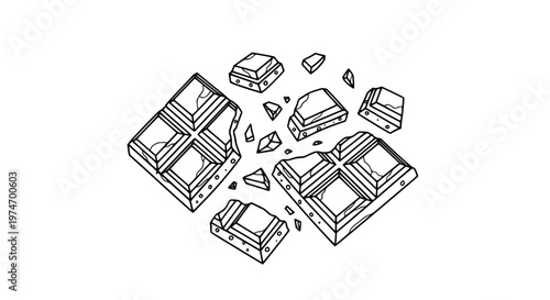 Chocolate Pieces Broken Apart Vector, Sweet Dessert Icon for Confectionery Branding
