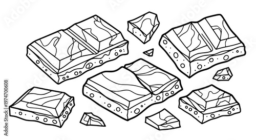 Chocolate Pieces Broken Apart Vector, Sweet Dessert Icon for Confectionery Branding