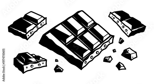 Chocolate Pieces Broken Apart Vector, Sweet Dessert Icon for Confectionery Branding