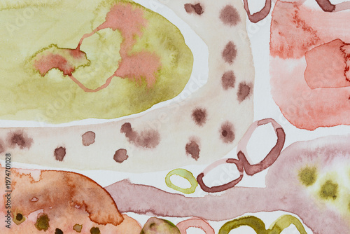 Abstract art soft organic shapes and diffused washes. Watercolor on paper