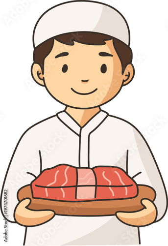 Muslim Chef Preparing Fresh Qurban Meat