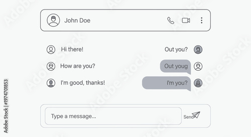Mobile chat application with conversation bubbles and text input field, modern UI design