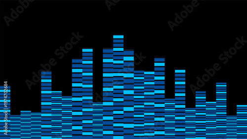 Abstract Neon Rectangular Vector Geometry with Futuristic Cyberpunk Blue Vertical Wave Pattern on Dark Background