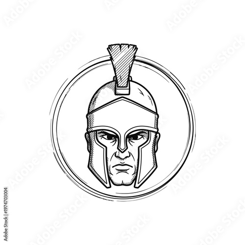 Spartan Gladiator Warrior Head Mascot Logo Vector Sketch, Ancient Greek Soldier in Crested Helmet Illustration, Hand-Drawn Emblem for Fitness and Gaming