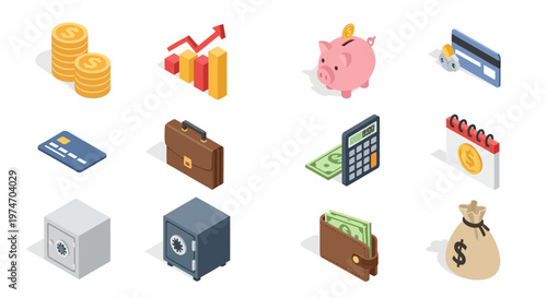 Financial icons and money symbols.