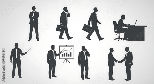 Business Professionals Silhouettes in Various Poses.