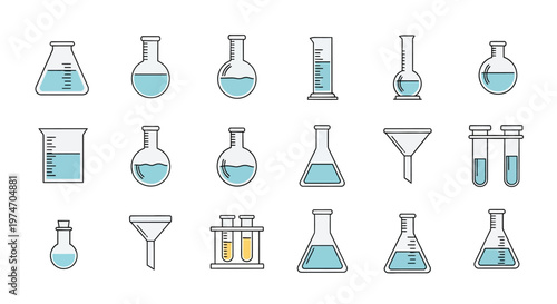 Laboratory glassware and science equipment.