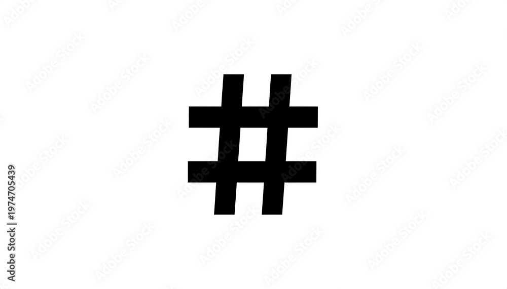 Obraz premium A simple, black hashtag symbol centered on a pure white background. The lines are thick and clearly defined