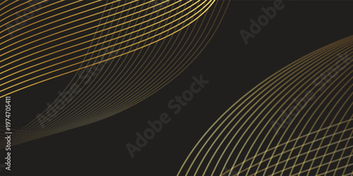 Luxurious abstract background with flowing golden wave lines on premium black. Sophisticated vector art perfect for high-end branding, elegant invitations, and modern digital wallpapers.