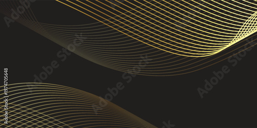 Luxurious abstract background with flowing golden wave lines on premium black. Sophisticated vector art perfect for high-end branding, elegant invitations, and modern digital wallpapers.