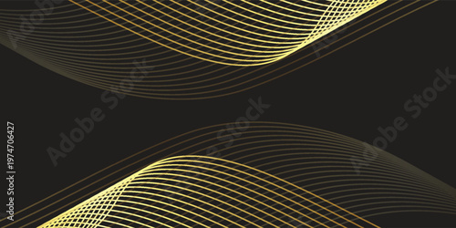 Luxurious abstract background with flowing golden wave lines on premium black. Sophisticated vector art perfect for high-end branding, elegant invitations, and modern digital wallpapers.