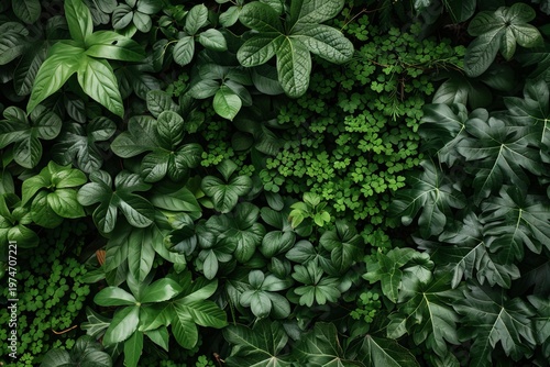 Variety of green leaves forming a vibrant backdrop, showcasing the beauty of nature