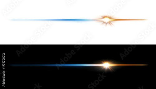 Dynamic abstract light streaks with golden and blue hues showing a fiery explosion and streaking effect against white