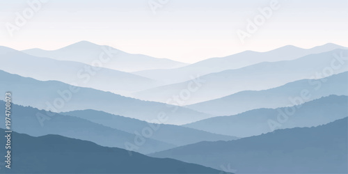 Misty Mountain Sunrise Landscape with Foggy Clouds and Valleys