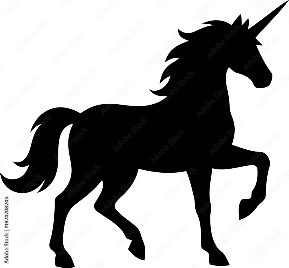 Obraz premium Unicorn Silhouette Black Fantasy Horse Vector Illustration