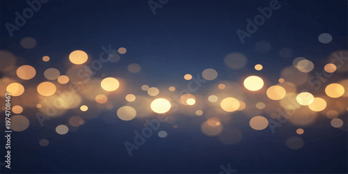 Abstract golden bokeh lights background with glowing blurred festive sparkle pattern at night