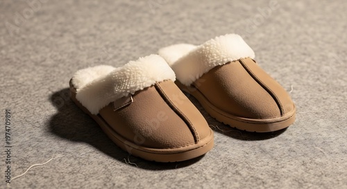 Cozy Brown Slippers with Soft White Lining for Comfort.