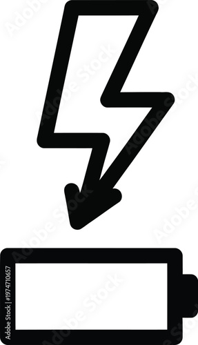 Battery with low charge and lightning bolt