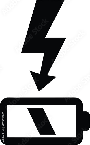 Battery charging icon, lightning bolt power symbol