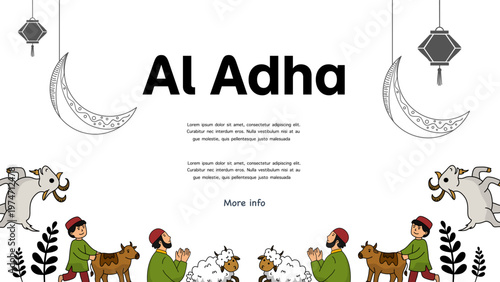 religious muslim people praying together with livestock animals for islamic holiday feast