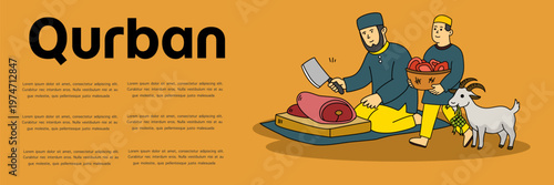 butcher cutting fresh sacrificial meat for distribution during qurban holiday celebration event