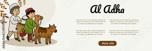 young muslim boys taking care of sacrificial cow for al adha celebration