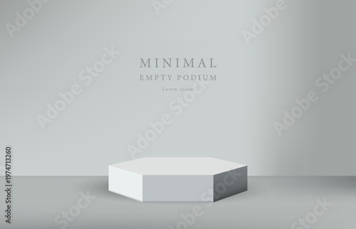 Minimalist Hexagonal Podium on Smooth Gray Surface with Gradient Background and Subtle Shadows