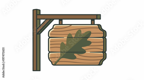 Rustic Wooden Sign with Oak Leaf Illustration - Natural Wood Plank Hanging Post Design