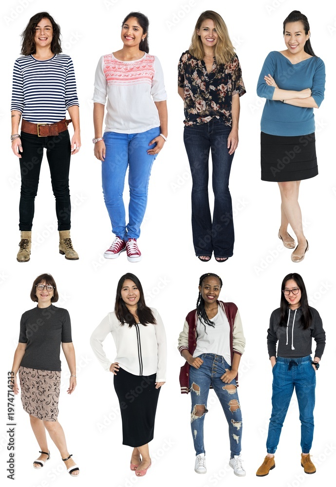 Obraz premium Diverse women standing together confidently element set isolated on white