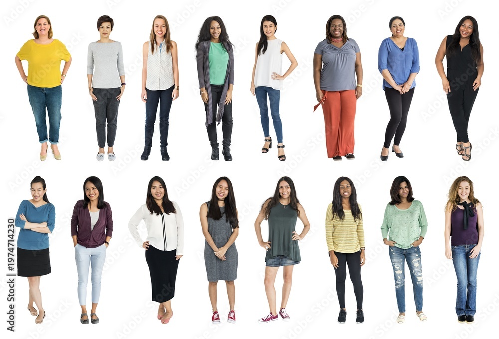 Obraz premium Diverse women standing together confidently element set isolated on white