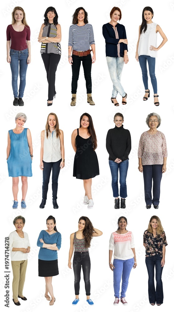 Obraz premium Diverse women standing together element set isolated on white